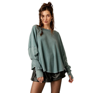 Free People Microphone Drop Thermal Top Silver Pine Large